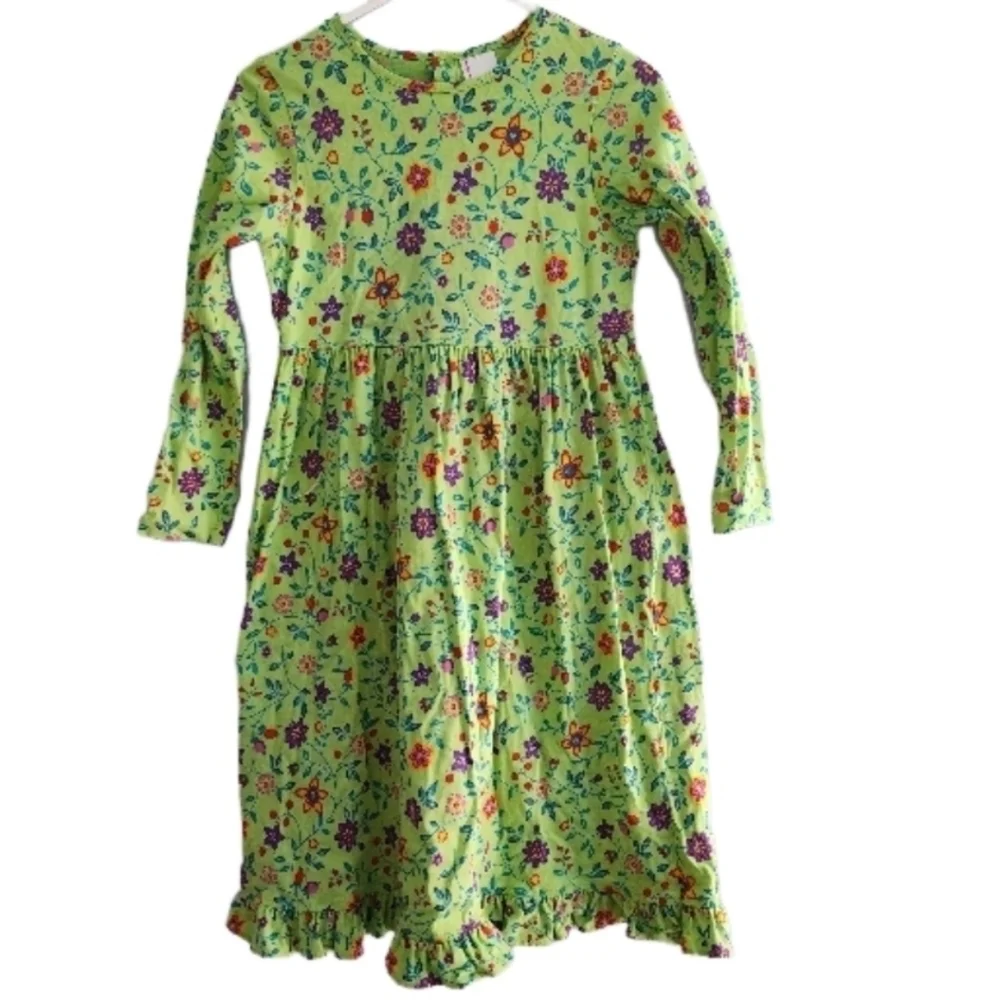 Hanna Anderson girl's floral dress with ruffle hem 140 Green